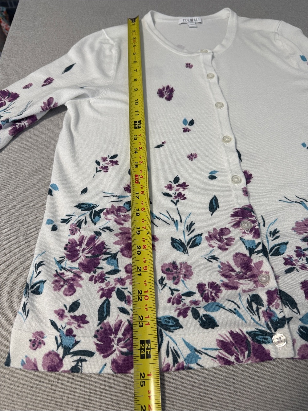 Roz & Ali White Cardigan with Purple Floral Print Size XL. - Picture 9 of 16